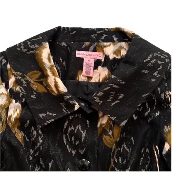 Bandolino Blazer Jacket Black Peach Brown Floral Metallic Wide Collar Size 10 - Picture 10 of 12